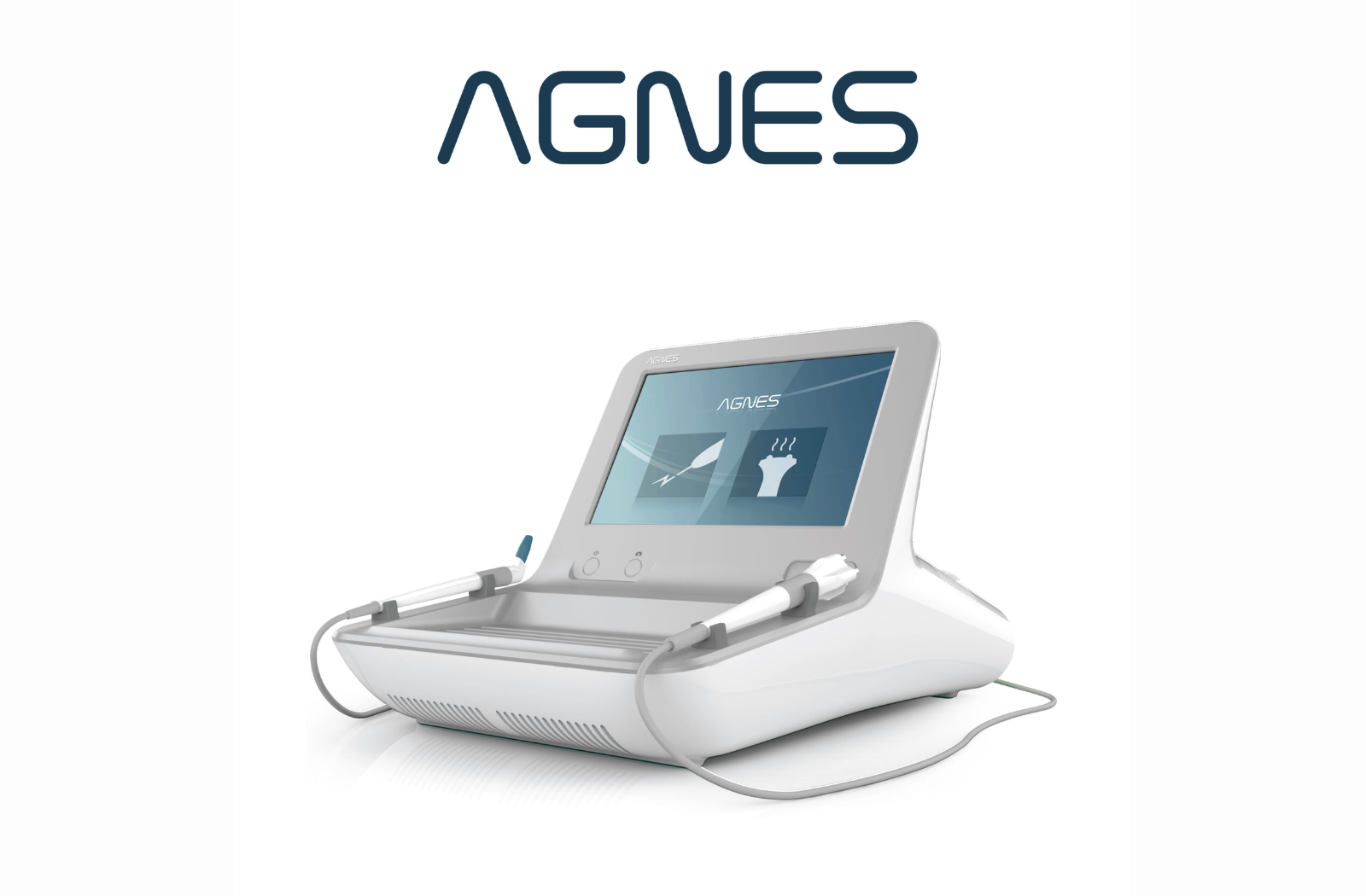 A photo of the Agnes Radiofrequency device with the logo above it.