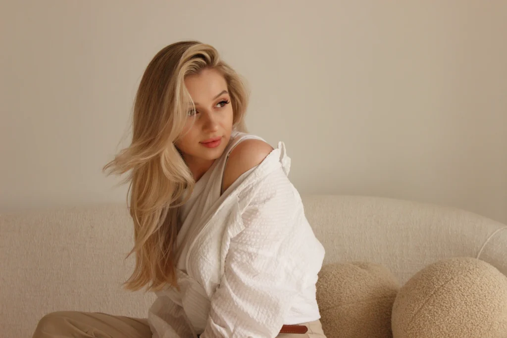 Woman in a robe for facial treatment content